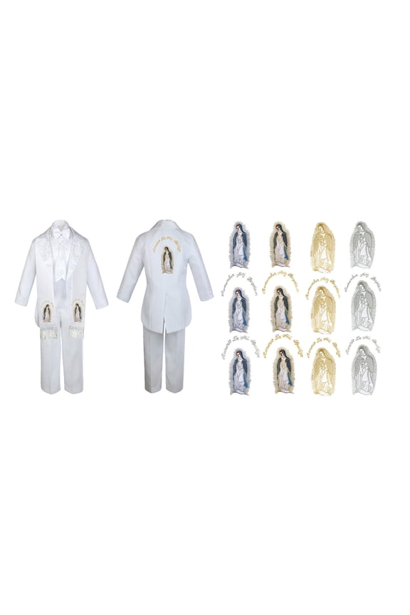Infant Boy Christening Baptism White Tail Tux Guadalupe Stole & Back Sm-7