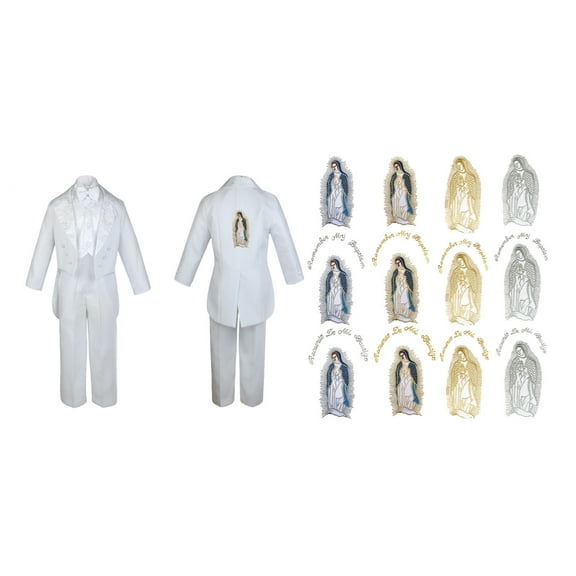 Infant Boy Christening Baptism White Tail Tux Mary Maria Guadalupe Back Sm-7