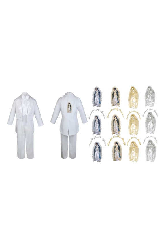 Infant Boy Christening Baptism White Tail Tux Mary Maria Guadalupe Back Sm-7