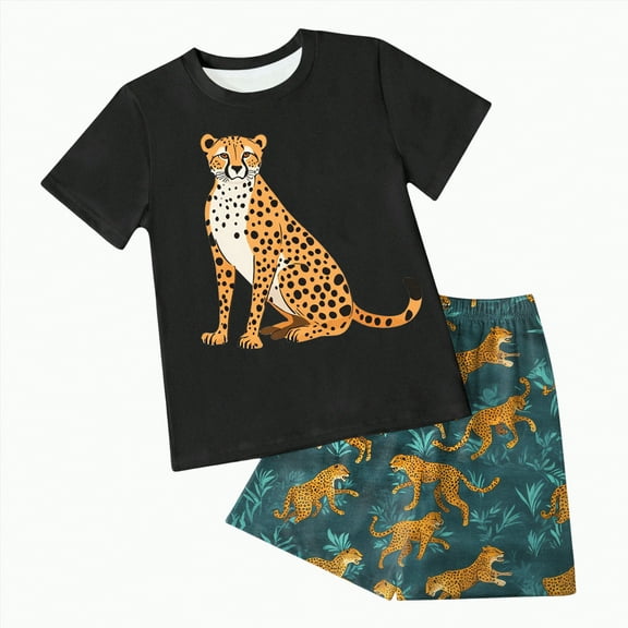 Boy Clothes Baby Boys Set Children's Spring Summer Animal Print Short Sleeved Beach 3 6 12 18 24 Months 3T T-shirt Tops Shorts Outfits School Wear Tops Shorts 2PCS Two Pieces