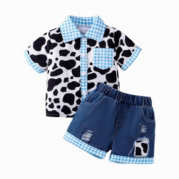 Boy Clothes Baby Toddler Boys Shorts CLothes Set Children's Summer Cotton Button Down Printed Sleeveless Training 3 6 12 18 24 Months 3T Outfit Pajamas Tops 2-Piece