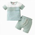 thumbnail image 1 of Boy Clothes Baby Toddler Boys Shorts Clothing Set Kids Summer Cotton Stripe Printed Short Sleeve Running Suit 6M 12M 18M 24M 3T 4T Tops And T-shirt with Elastic Waist Outfit 2PCS, 1 of 7