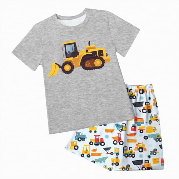 Boy Clothes Boys Summer Sets Kids Cartoon Printed Short-sleeved Running Suit 0 6 12 18 24 Months 2T 3T Short Pjs Boys' Clothing with Pocket Two Pieces Set