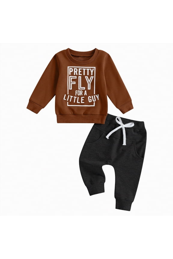 Infant Boy Clothes Girl Fall Winter Letter Print Long Sleeve Drawstring Pants 1T 2T 3T 4T 5T Everyday Outfit Set 2PCS