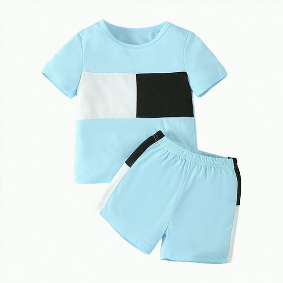Boy Clothes Toddler Baby Boys Kids Spring Summer Cotton Color Block Printed Short-sleeved Training 18-24 Months 2t 3t 4t 5t 6t Outfits Sweat Outfit 2-Piece Set