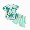 thumbnail image 1 of Boy Clothes Toddler Baby Boys Kids Summer Cotton Elastic Printed Short Sleeve Beach 18-24 Months 2t 3t 4t 5t 6t Tees and Shorts T-shirt with Waist Outfit 2PCS Set, 1 of 7