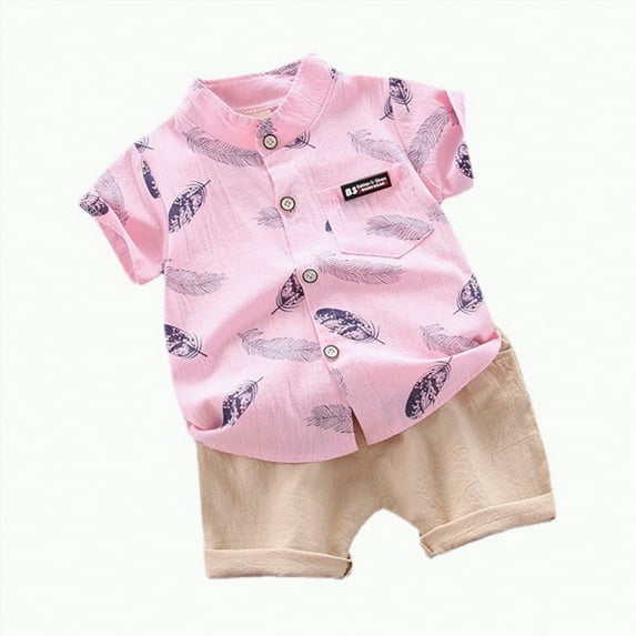 Boy Clothes Toddler Outfits Kids Baby Unisex Summer Cotton Elastic Printed Short Sleeved Beach 3 6 12 18 24 Months 3T Top And Sleep Shorts Sleepwear Pjs T shirt + Drawstring Pants Two Pieces