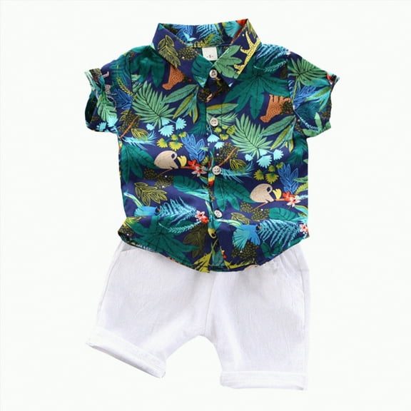Boy Clothes Toddler Outfits Kids Summer Cotton Animal Print Short Sleeve Beach 0 6 12 18 24 Months 2T 3T T-Shirt & Shorts Outfit 2 Piece