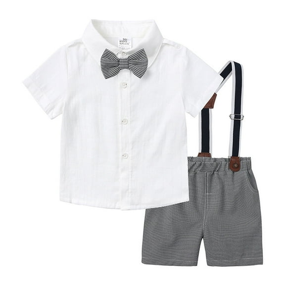 Infant Boy Dress Suit Clothes Sets Button Down Shirt Suspender Pants Baptism Outfits For Boys Suits For Boys 6-9 Months