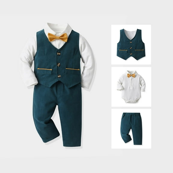 Boy Formal Gentleman Suits Button Down Shirt Vest Easter Outfit Baby Boy Toddler Outfits 9-12 Months