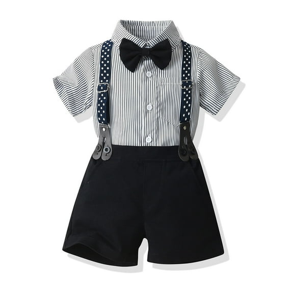 Boy Dress Suit Clothes Sets Collared Dress Shirt Suspenders Pants Birthday Outfit Toddler Outfits 6-9 Months