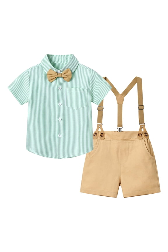 Boy Dress Suit Clothes Sets Collared Dress Shirt Suspenders Pants Easter Outfit Baby Boy Toddler Clothes 6-9 Months
