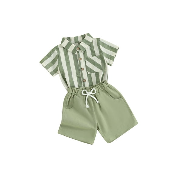 Infant Boy Gentleman Outfit Striped Print Short Sleeves Button Shirt and Shorts Set