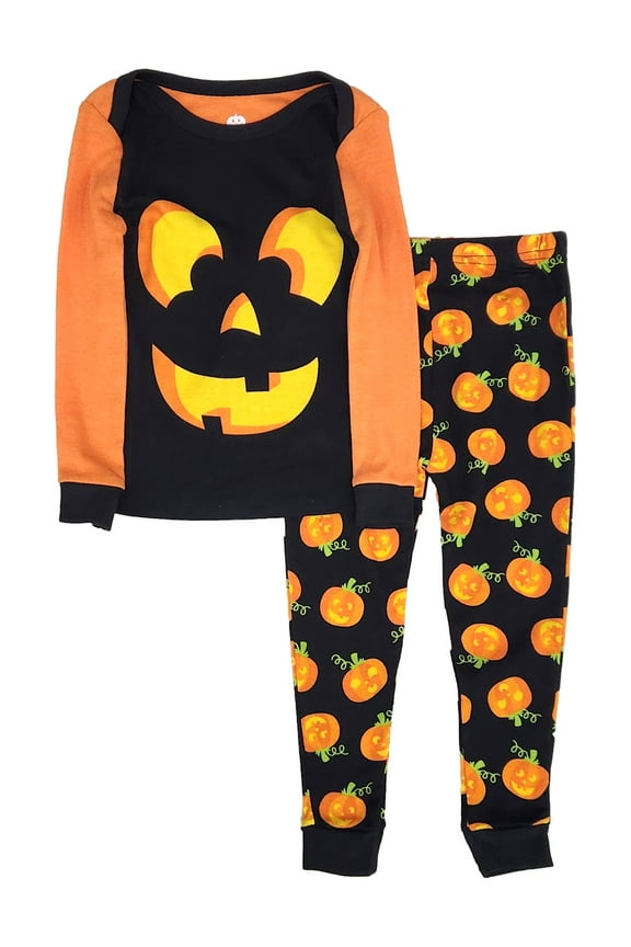Infant Boy & Girl Black & Orange Pumpkin Halloween Pajamas Set Size 24 Months