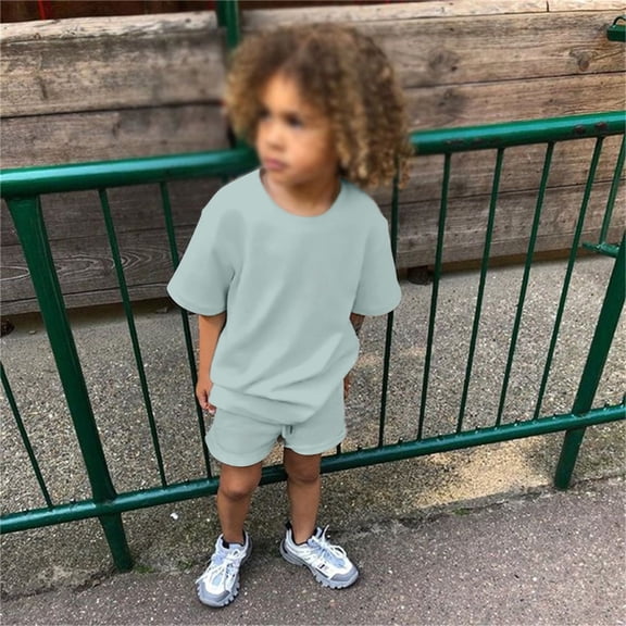 Infant Boy Outfit Set Solid Short Sleeve Shirt Tee Shorts Set Crew Neck Boys Of Summer Cute Baby Boy Clothes 6-12 Months Cute Boy Clothing