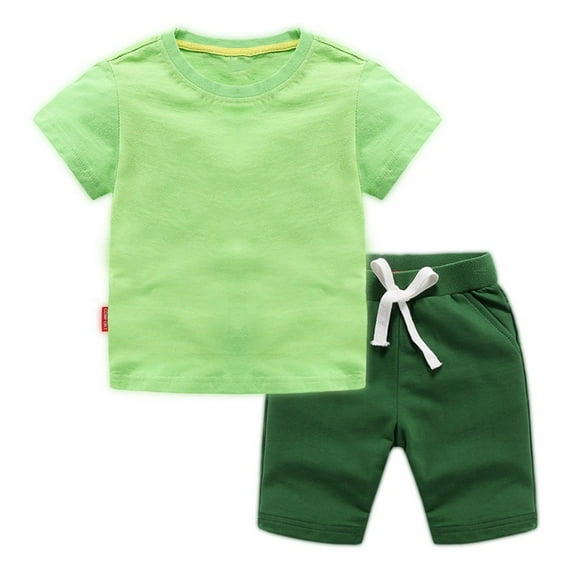 Infant Boy Outfits 2-3 Years Short Sleeved Shorts Solid Color Two Piece Suit Daily Loose Comfortable Trendy Delicate Clothing Sets