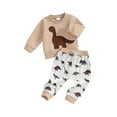 thumbnail image 1 of Infant Boy Spring Cartoon Dinosaur Pattern Long Sleeve Round Neck Sweatshirt Elastic Waist Pants 2Pcs Outfit, 1 of 8