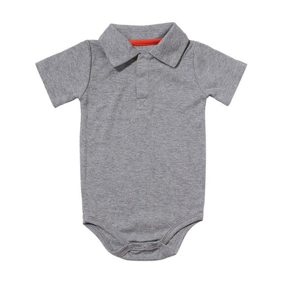 Infant Boy Summer Outfits Bodysuit Cotton Short Sleeve Romper Baby Fashion Solid Color Collared Onesies Jumpsuit (Gray 0 Months)