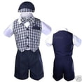 thumbnail image 1 of Infant Boy Toddler Formal Shorts Suits Navy Blue Checks Vest Set Gingham Sz S-4T, 1 of 5