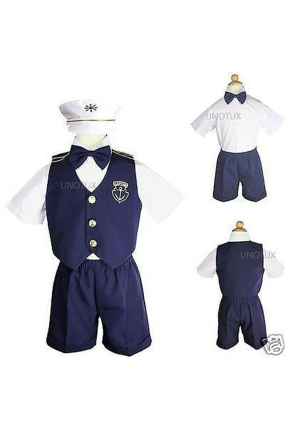 Infant Boy & Toddler Nautical  Sailor Formal Vest suit outfits sz: 0M-3T  Navy