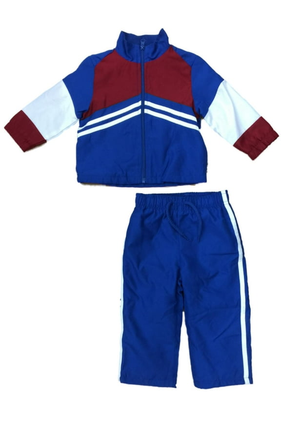 Infant Boys 2 Pc Outfit Red White Blue Stripe Zip Up Track Suit Sweat Pant Set