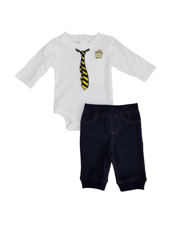 Infant Boys 2-Piece Monkey Tie Long Sleeve Bodysuit & Pants Set