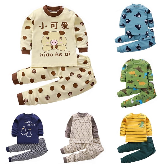 Infant Boys 2 Piece Outfits Cute Cartoon Pattern Print Long Sleeved Tops and Pants Sleepwear Fall Clothes Set Size 6-12 Months ,Purple
