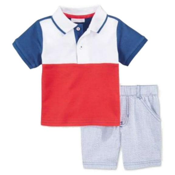 Infant Boys 2-Piece Red White & Blue Polo T-Shirt & Striped Short Set 6-9m