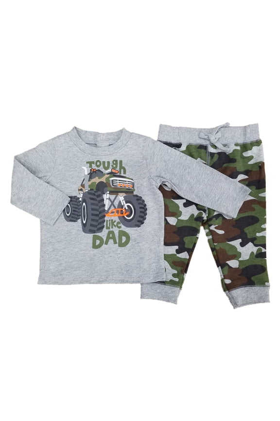 Infant Boys 2-Piece Tough Like Dad Monster Truck Shirt & Camo Pants Set