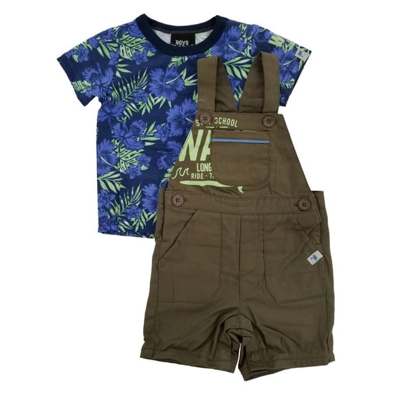 Infant Boys 2-Piece Tropical Floral T-Shirt & Surfing Shortall Overalls Set 12m
