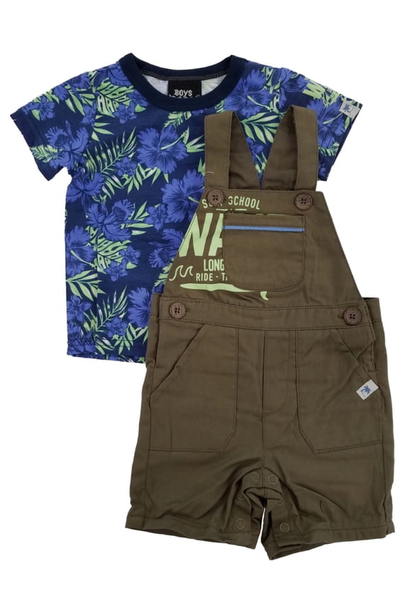 Infant Boys 2-Piece Tropical Floral T-Shirt & Surfing Shortall Overalls Set 24m