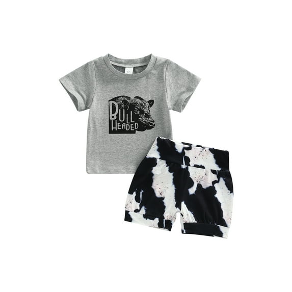 Infant Boys 2Pcs Summer Outfits Short Sleeve Horse/Bull Head Print Tops Shorts Set