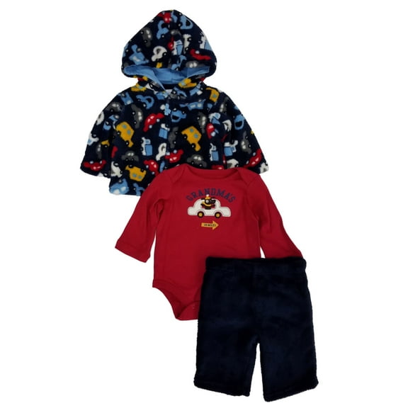 Infant Boys 3 Piece Cars Fleece Jacket Sweat Pants & Shirt Set Baby Outfit 0-3m