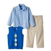 GREAT GUY Infant Boys 3-Piece Dress Up Outfit Blue Sweater Vest Plaid Shirt & Pants