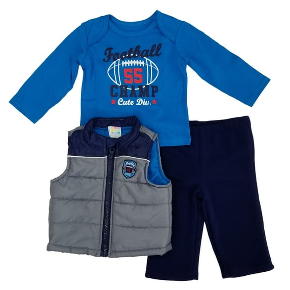 Infant Boys 3-Piece Football Champ Shirt Puffer Vest & Pants Set