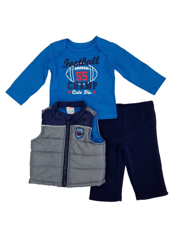 Infant Boys 3-Piece Football Champ Shirt Puffer Vest & Pants Set