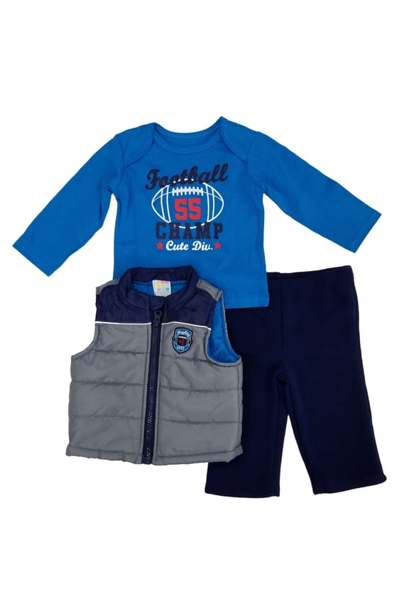 Infant Boys 3-Piece Football Champ Shirt Puffer Vest & Pants Set