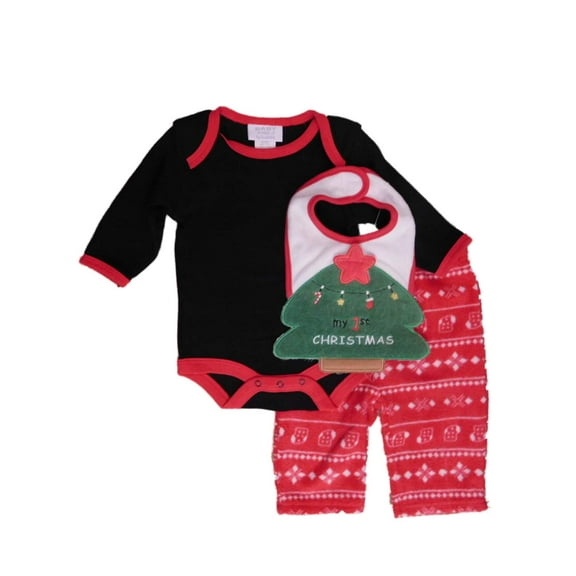 Infant Boys 3pc My 1st Christmas Holiday Outfit Bib Bodysuit & Pants Set 0-3m