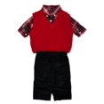 thumbnail image 1 of Infant Boys 3pc Red Sweater Vest Plaid Shirt & Black Corduroy Pant Set 3-6m, 1 of 1
