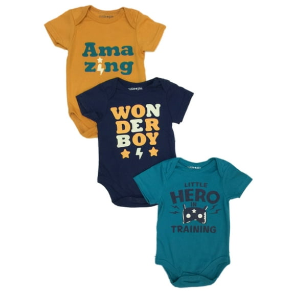 Infant Boys 3pc Superhero Bodysuits Baby Outfit Wonder Boy Little Hero Creepers