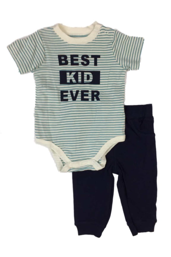 Infant Boys Best Kid Ever Baby Outfit Blue Stripe Bodysuit & Pants Set NB