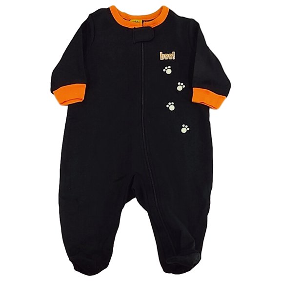 Infant Boys Black Paw Print Boo! Sleeper Halloween Sleep & Play 0-3M