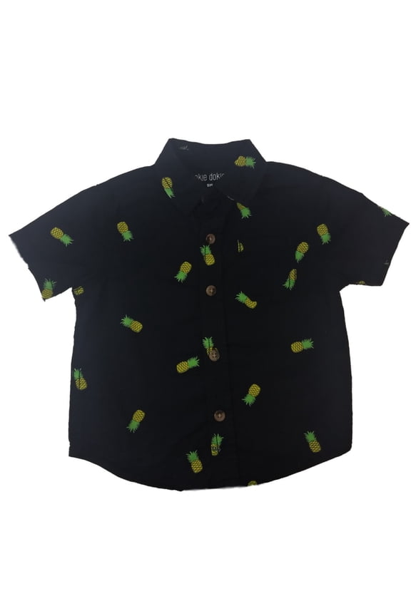 Infant Boys Black Pineapple Button Front Collared Dress Shirt 9 Months