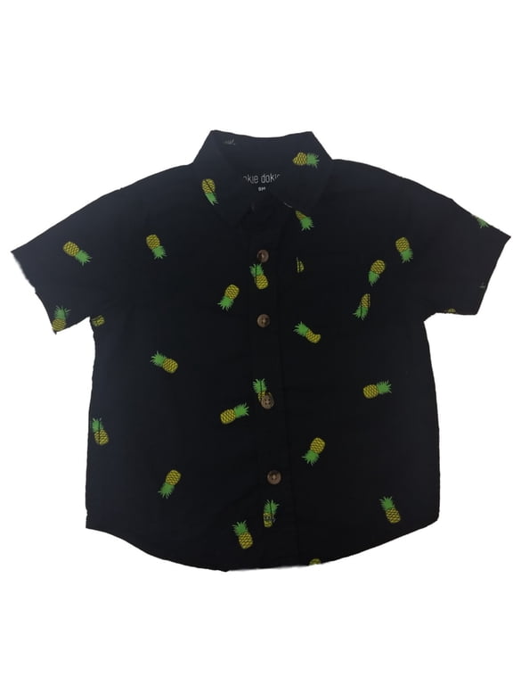 Infant Boys Black Pineapple Button Front Collared Dress Shirt 9 Months