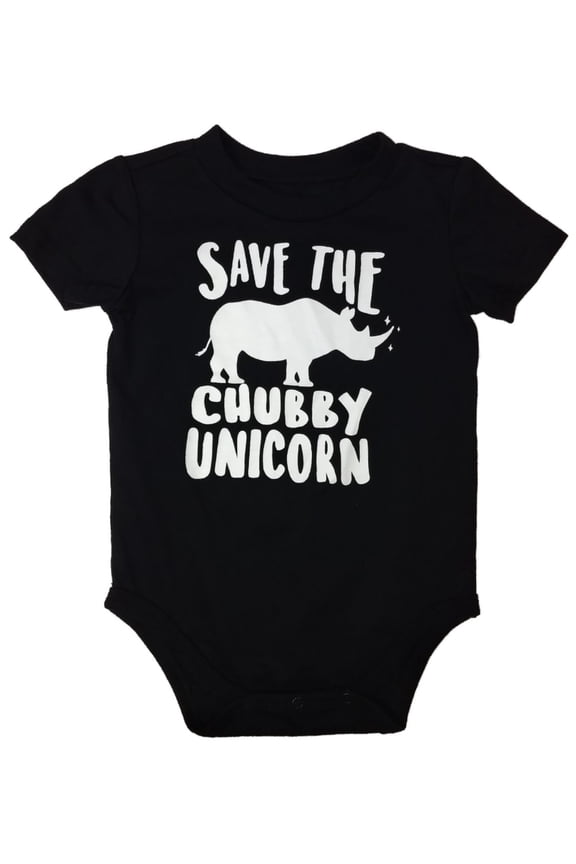 Infant Boys Black Save The Chubby Unicorn Bodysuit Rhino Creeper Shirt 3m
