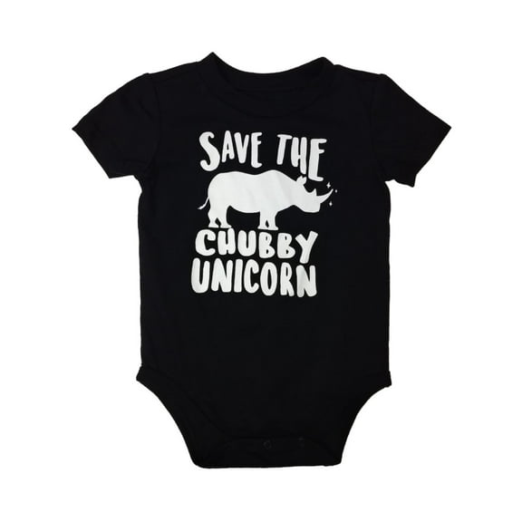 Infant Boys Black Save The Chubby Unicorn Bodysuit Rhino Creeper Shirt NB