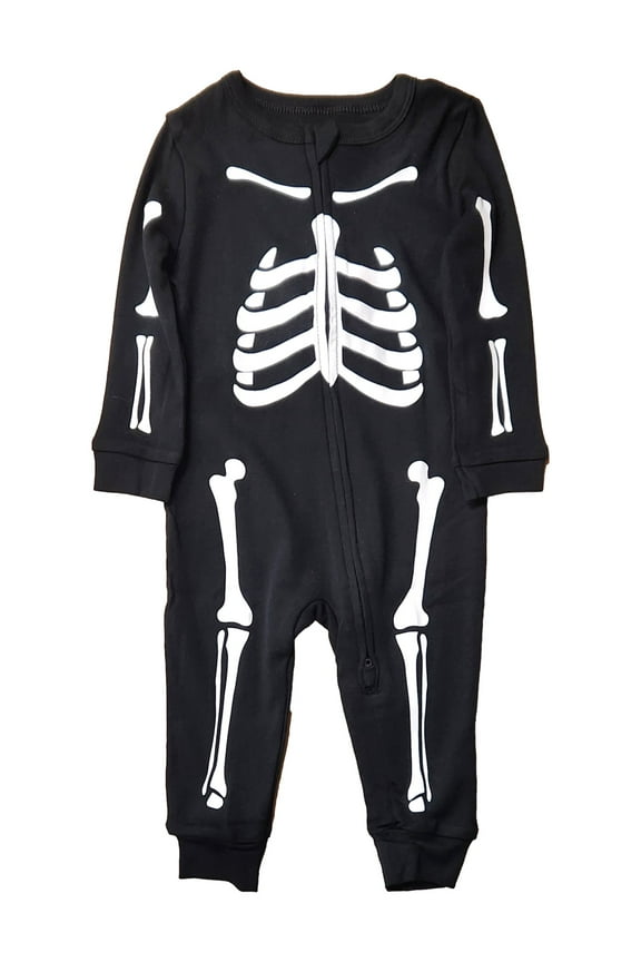 Infant Boys Black & White Skeleton Front Zip Halloween Sleeper 6-9 Months