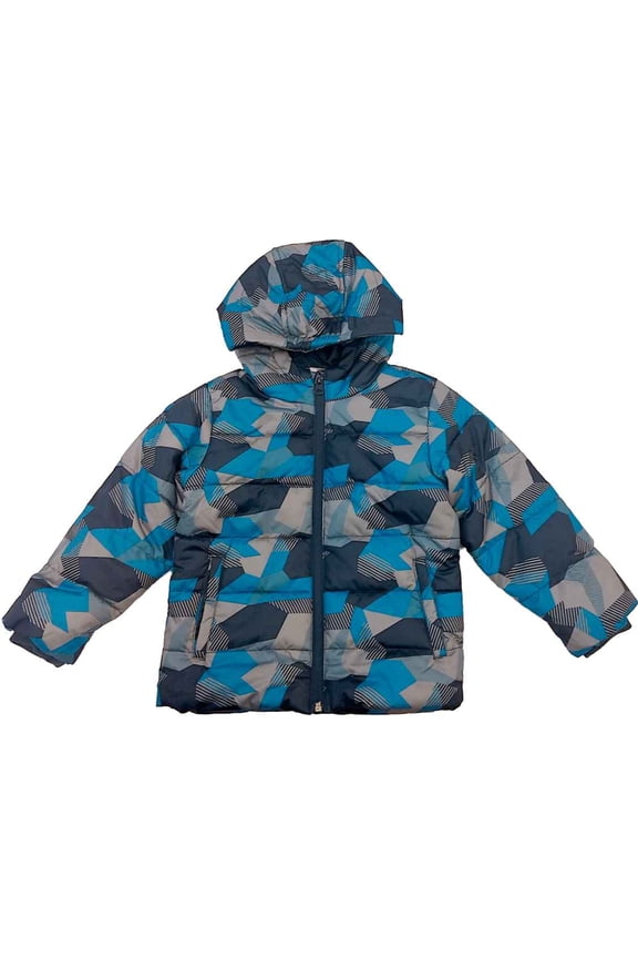 Infant Boys Blue Camouflage Wind & Water Resistant Puffer Jacket Hoodie Coat 4T