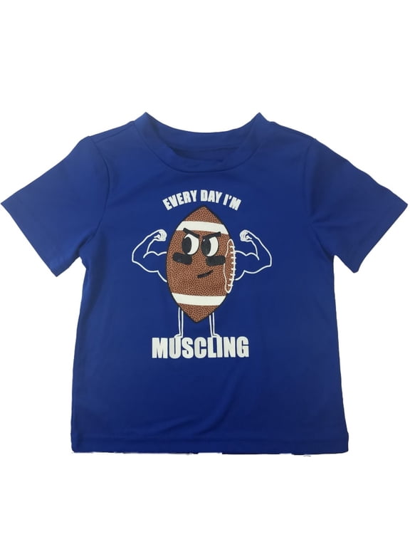 Infant Boys Blue Every Day I'm Muscling T-Shirt Athletic Tee Shirt 24m