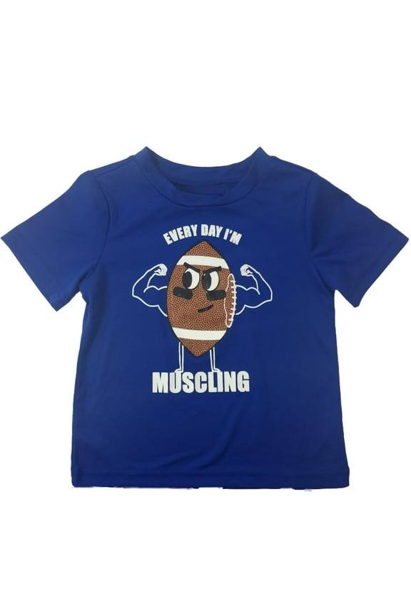 Infant Boys Blue Every Day I'm Muscling T-Shirt Athletic Tee Shirt 24m